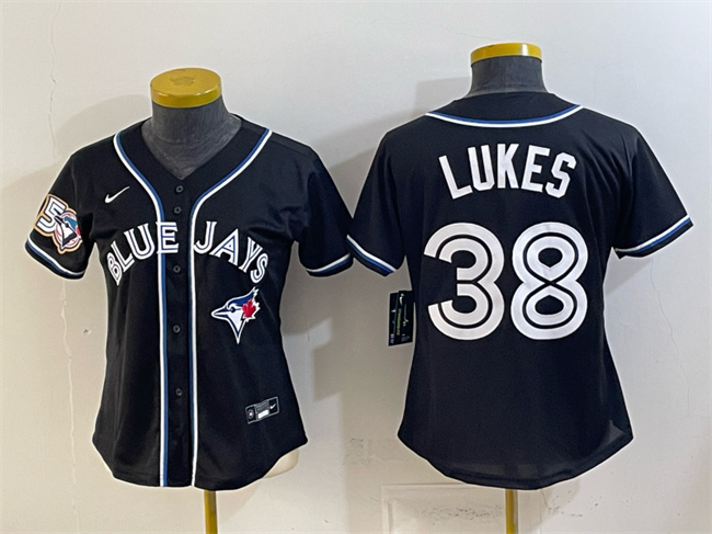 Youth Toronto Blue Jays #38 Nathan Lukes 2026 Fashion Replica Black Out 50 Seasons Patch Stitched Baseball Jersey